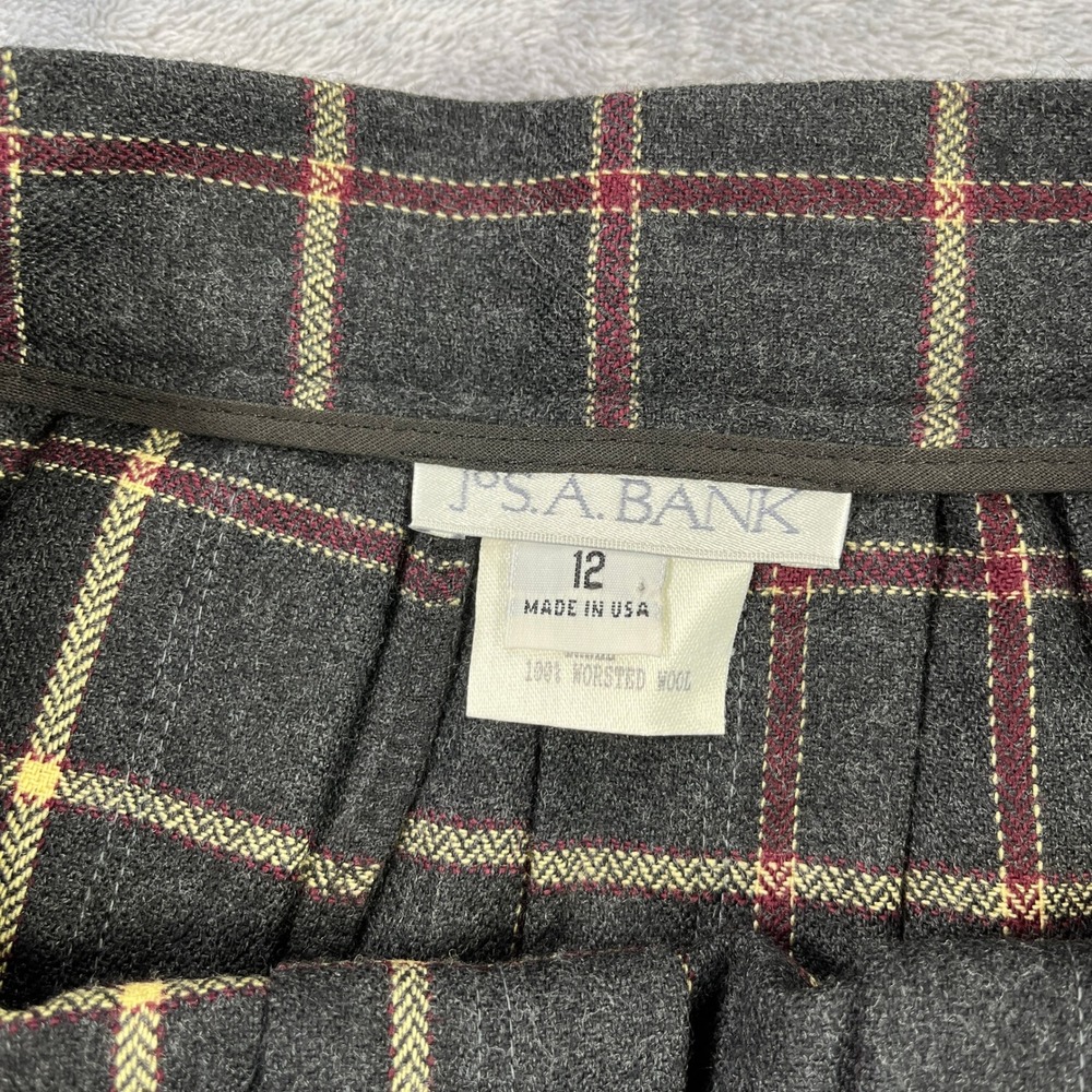 Vintage 90s Jos A Bank 12 Plaid Wool Pleated Skirt Dark Academia Preppy Midi - Picture 2 of 7
